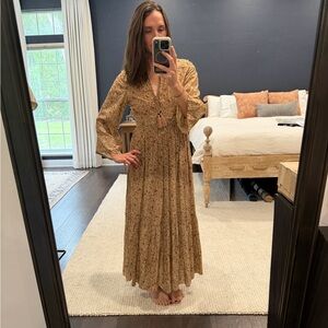Dôen Pink Beige Floral Maxi Dress